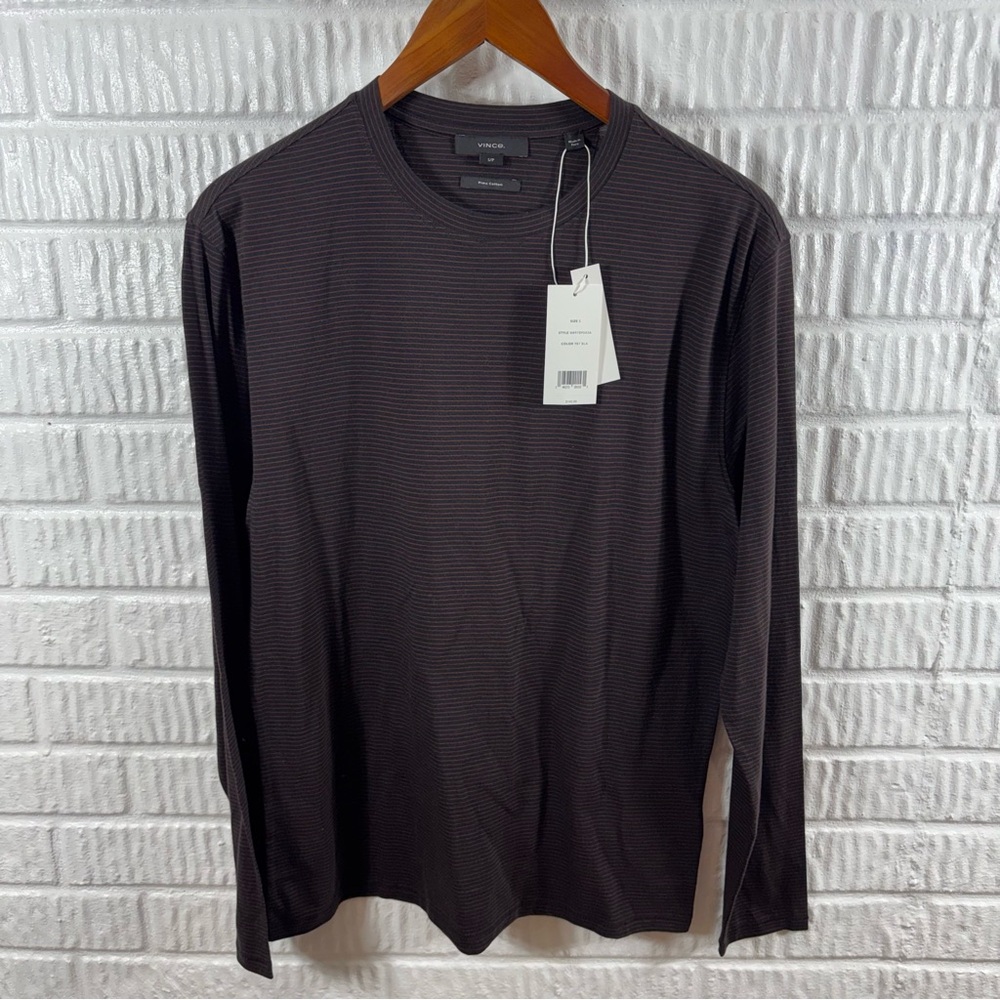 Vince Men’s Long Sleeve Striped T-Shirt Red Black Pima Cotton Small NWT